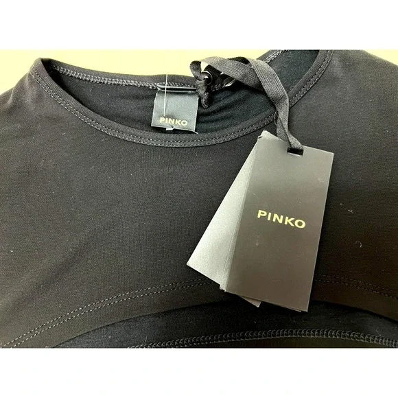 PINKO NWT Mirella Maglai 1/4 Top Black Jersey Crepe Scoop Neck Long Sleeve SZ M - Picture 4 of 8